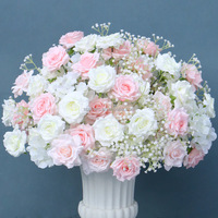 Bunga Hydrangea Buatan Besar 90cm Warna Pink Hijau, Hiasan Bunga untuk Altar Pernikahan, Dekorasi Meja Tengah
