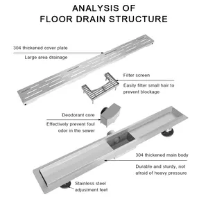 304 Stainless Steel Super Narrow Invisible Shower Drain 12inch 16" Rectangle Showerroom Hidden Long Linear Floor Drain