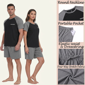 Ensemble décontracté 2 pièces unisexe : T-shirt à manches courtes en coton tricoté respirant (95 %) à col rond et short brodé – Printemps/Été - Product Image 3