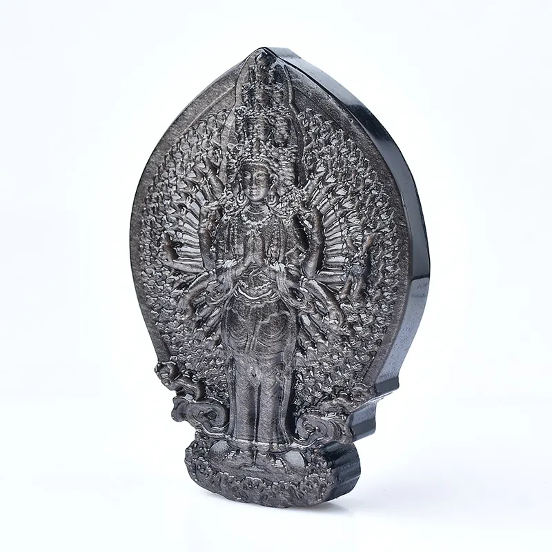 CHUSE cristal artesanato pedra natural buda preto obsidiana cristal buda estátua Bodhisattva escultura para decoração de casa