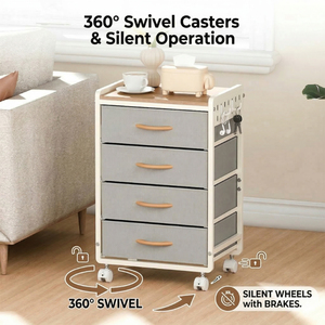 Table de chevet avec roulettes, table de chevet avec panneau perforé, table de chevet pour chambre à coucher, table d'appoint à 3 niveaux avec tiroirs en tissu - Product Image 5