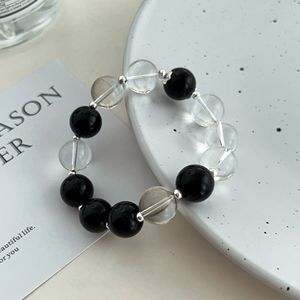 S925 Sterling Silver Black Agate White Crystal <b>Bracelet</b> <b>Ball</b> Shape Unisex Everyday Wear - Product Image 3
