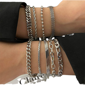 สร้อยข้อมือสแตนเลสสตีลสีเงินแบบเรียบหรูสำหรับทุกเพศทุกวัย ดีไซน์เรขาคณิตทันสมัย ประดับด้วยหินสวยงาม เหมาะเป็นของขวัญ ปี 2026 - Product Image 1