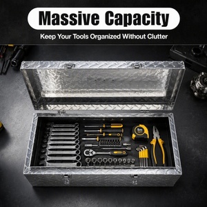 Diamond Pattern Aluminum <b>Metal</b> <b>Tool</b> Storage <b>Box</b>, Lockable Large Capacity Organizer <b>for</b> Truck Outdoor Workshop - Product Image 3