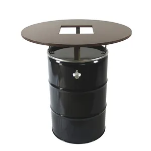 Table de <span class=keywords><strong>bar</strong></span> d'extérieur de qualité supérieure, table de <span class=keywords><strong>bar</strong></span> en fût de fer et chaises avec plateau en bois - Product Image 1