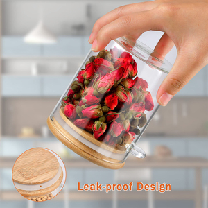 Pot en verre avec cuillère en bois, lavable, 450 ml, anneau en silicone d'étanchéité, bouteille de cuisine, organisateur de restaurant avec couvercle - Product Image 4