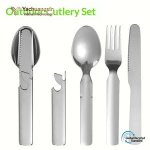 Travel Hiking <b>Reusable</b> Eco Camping Stainless Steel Beer Opener Knife Spoon Fork Portable Cutlery Set with Case - Product Image 6