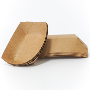 Bandeja de barco de papel desechable biodegradable ecológica de alta calidad con logotipo impreso personalizado cajas rígidas de alimentos recubiertas de Kraft al por mayor - Product Image 1