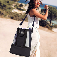 Sac fourre-tout de luxe design avec fermeture éclair personnalisé sac de plage en maille à bandoulière pour femmes avec serviette isolée et fond plus frais