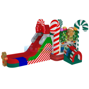 Château gonflable pour enfants, thème Noël, avec toboggan aquatique, pour fêtes et événements commerciaux. - Product Image 1
