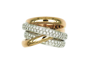 แหวนแฟชั่นฮิปฮอป ดีไซน์หรูหรา แหวนสแตนเลสชุบทองประดับเพชร 3 วง - Product Image 4