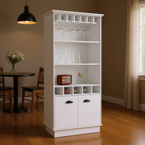 Elon Wine Rack Bar Cabinet avec armoire supérieure en verre Trois étagères de rangement ouvertes Une armoire - Product Image 2