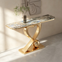 Console d'entrée moderne et minimaliste de style italien avec base en dalle de pierre de luxe pour salon, couloir, en acier inoxydable
