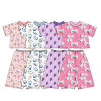 Ensembles de vêtements deux pièces personnalisés OEM pour filles, avec nœuds, motifs floraux et fruités, hauts amples à manches courtes et pantalons longs, tenue d'été décontractée