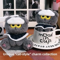 Pendentif en peluche chat mignon gris froid style dessin animé Tide avec rembourrage en coton PP ultra doux, petite taille (11-30cm), lot en gros mixte