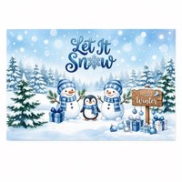 Latar Belakang Foto Musim Dingin Custom Let It Snowman Penguin Bahan Poliester 100D 180x115cm OEM Grosir Dekorasi Liburan