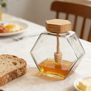 Toples madu kaca heksagonal kosong dengan gabus kayu 100ml 220ml 380ml madu jeli Jam makanan kelas kaca kemasan kaleng tertutup - Product Image 3
