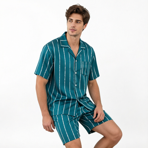 Men Plaid <b>Pajama</b> Set 100% Cotton Short Sleeve Sleepwear Two Piece Lounge Shorts Custom Logo <b>Christmas</b> - Product Image 1