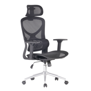 Silla de Oficina Ejecutiva Moderna, Diseño Ergonómico de Malla, Reposacabezas Ajustable, Función Giratoria de Nailon, Base de Metal Cromado, Mecanismo de Inclinación - Product Image 2