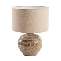 Lampe de table en céramique sculptée à la main avec base sphérique émaillée brun sable, abat-jour en lin naturel, style Wabi-Sabi méditerranéen, E27