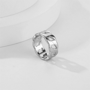 Anillos de Cadena Cubana de Acero Inoxidable con Baño de Oro, Sin Plomo ni Níquel - Product Image 6