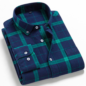 Camisas <span class=keywords><strong>de</strong></span> <span class=keywords><strong>Vestir</strong></span> <span class=keywords><strong>de</strong></span> Manga Larga para Hombre, Diseño Personalizado OEM/ODM, <span class=keywords><strong>Color</strong></span> <span class=keywords><strong>Morado</strong></span> y Verde a Cuadros, Cuello Camisero Informal, Rayas, Franela, Otoño, Talla 6XL - Product Image 2