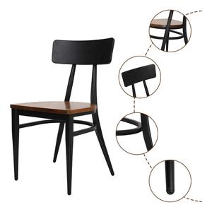 Silla de café para banquetes al aire libre, muebles de restaurante, sillas de Hotel, silla de restaurante de Metal con respaldo <span class=keywords><strong>Vertical</strong></span> negro con asiento de madera Natural - Product Image 5