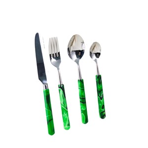 Jin Hui Chinese Style Green Acrylic Handle Stainless Steel Cutlery <b>Set</b> Four Piece Knife Fork Spoon Teaspoon - Product Image 3