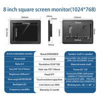 Ukuran kecil 8 inci 1024*768 Panel terpasang kapasitif layar sentuh layar industri Monitor dengan BNC AV HD-MI Port VGA