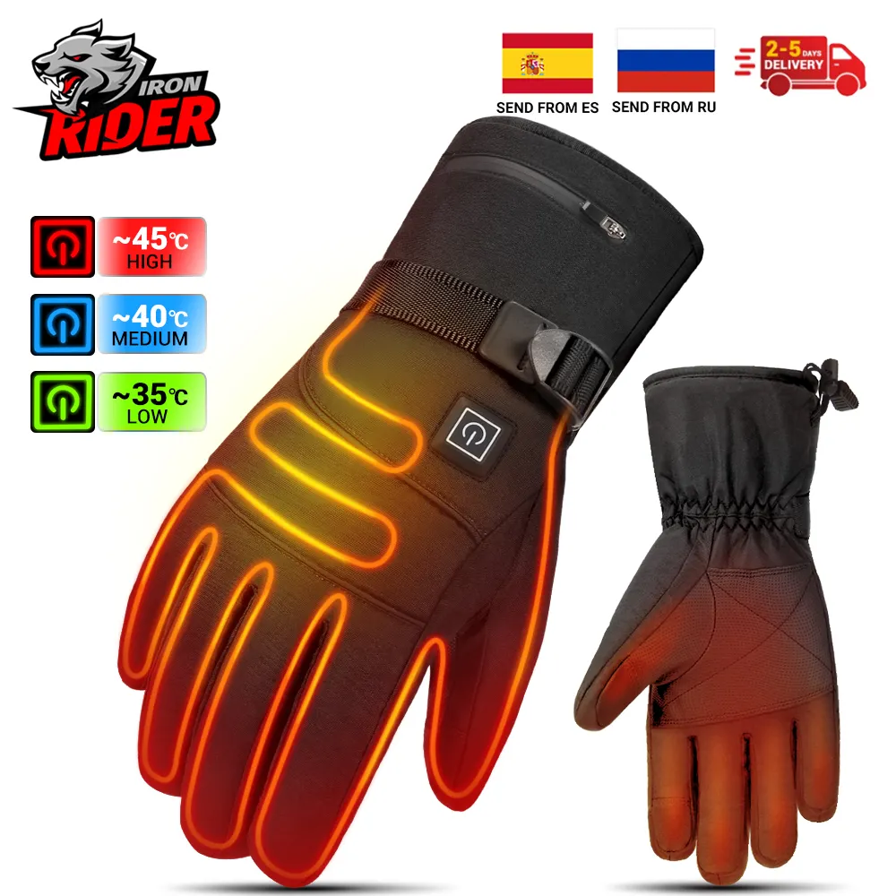 Rechargeable Motorcycle Gloves Waterproof Heated Guantes Moto Touch Screen Battery Powered Motorbike Racing Riding Gloves Winter