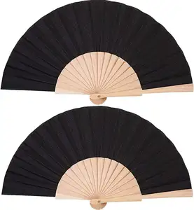 Personalized folding fabric hand fan with drawstring organza bag for Men Women Girls