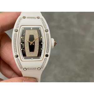 Reloj Mecánico Automático Ultra Elegante con Esfera Blanca de Cerámica y Diamantes, Caja Tonneau, Correa de Goma, Estilo Antiguo, Unisex, para Uso Diario, Casual y de Negocios - Product Image 1