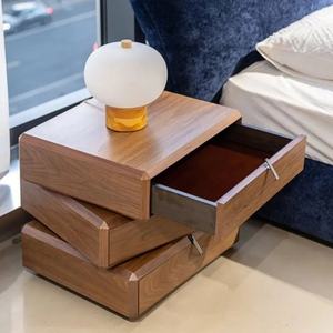 Modern Italian Minimalist Three Story Bedroom Bedside <b>Table</b> Designer Can Rotate Creative High-end <b>Walnut</b> Bedside <b>Table</b> - Product Image 5