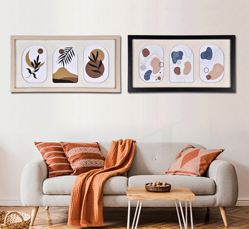 Minimalist Abstract Botanical Print 3-Panel Boho Artwork Wall Frame ...