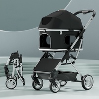 Poussette pour animaux de compagnie 2-en-1 détachable, pliable en un clic, en aluminium aéronautique avec base rigide moulée par injection