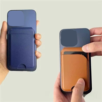 Ponsel dengan Dudukan Logam Dompet Kartu Magnetik Kulit PU Sarung Kartu Lepas Pasang Anti-magnetik