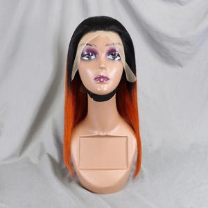 Perruque africaine courte et lisse, style bob, en <span class=keywords><strong>cheveux</strong></span> humains 1B/350, entièrement tissée à la main - Product Image 1