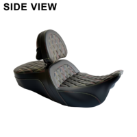 Siège de moto confortable avec surpiqûres arc-en-ciel, coussin double gel intégré et dossier conducteur réglable pour Harley Touring 08-23