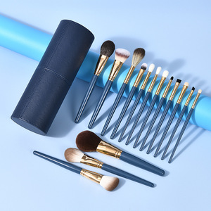 Set de 15 Brochas de Maquillaje de Pelo de Cabra Hechas a Mano con Mango de Madera Plano para Rostro, Ojos, Polvo, Base y Sombra de Ojos, Kit de Brochas Cosméticas con Logotipo Personalizado - Product Image 3