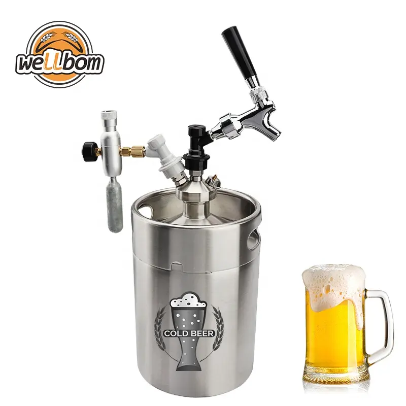 Precio de fábrica de acero inoxidable 304 2 litros barril de cerveza de Mini cerveza Growler con Co2 regulador para HomeBrewing