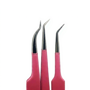 Pinzas para Pestañas de Acero Inoxidable GETUP BROSONS, Antimagnéticas, Antiestáticas, 10 mm, Recubrimiento Rosa, Puntas Curvas de Precisión para Pestañas - Product Image 1