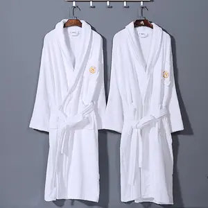 Wholesale Luxury Custom Logo Kimino Collar bathrobe Spa Unisex White 100% cotton Terry Velour Hotel Bathrobe
