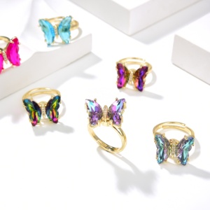 TikTok moda takı Fidget döndür yüzük halkası döner ayarlanabilir kelebek Fidget yüzük kız için - Product Image 2