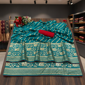 Meilleure vente sari indien traditionnel classique Dhola Silk Foil Print Elephant Design Déguisement exclusif de l'Inde - Product Image 3