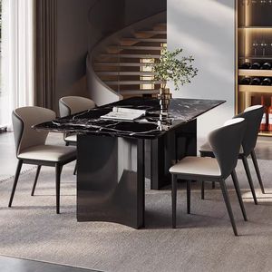<span class=keywords><strong>Table</strong></span> à manger rectangulaire de luxe moderne avec plateau en pierre frittée noire et base noire - Product Image 2