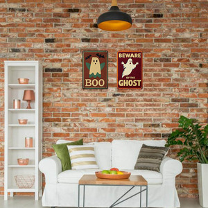 Insegna Rettangolare in Metallo per Halloween, Decorazione Murale con Fantasma e Pipistrello Cartoon - Product Image 4