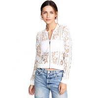 Nouvelle veste courte en dentelle crochetée à la main, style anglais, avec fermeture éclair métallique, respirante et transparente