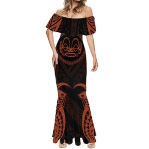 Marquesas island – robe de polynésie française pour femmes, épaules dénudées, moulante, Maxi, à volants, robes de fête de mariage, MOQ2 - Product Image 1