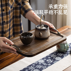 Bamboo Tray Rectangular Walnut Wood Color With Handle For Tea Serving Food Storage - Product Image 4