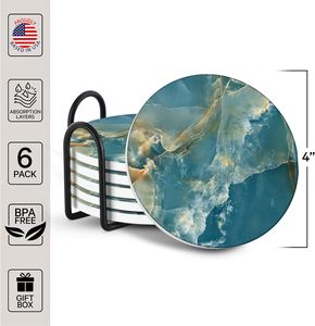 Sottobicchieri Set di 6 sottobicchieri assorbenti con supporto in marmo stile mare per tavolino da caffè - Product Image 2